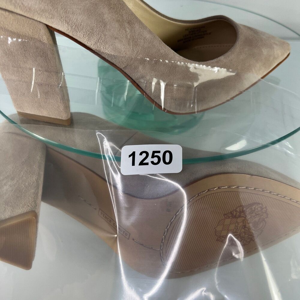 Vince Camuto Candera Pumps Beige Suede Leather Pointed Toe Heels - Picture 8 of 8